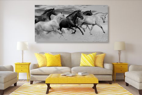 OBRAZ STÁDO KONÍ V ČERNOBÍLÉM PROVEDENÍ - ČERNOBÍLÉ OBRAZY - OBRAZY