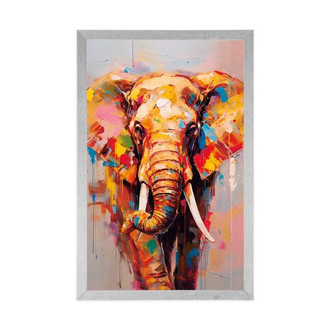 PLAKÁT STYLOVÝ SLON S IMITACÍ MALBY - ZVÍŘATA - PLAKÁTY
