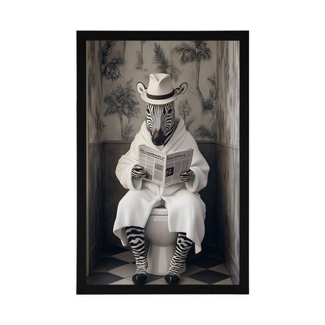 POSTER ZEBRA MIT EINER ZEITUNG AUF DEM KLO - GIRAFFEN UND ZEBRAS - POSTER