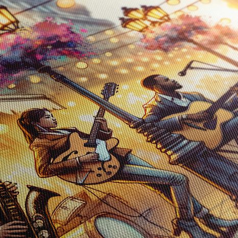 OBRAZ POULIČNÍ KAPELA PŘI ZÁPADU SLUNCE - OBRAZY MĚSTA - OBRAZY