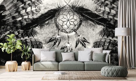 SAMOLEPÍCÍ TAPETA ČERNOBÍLÝ INDIÁNSKÝ LAPAČ SNŮ - SAMOLEPÍCÍ TAPETY - TAPETY