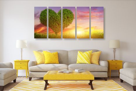 TABLOU 5-PIESE COPAC SUB FORMĂ DE INIMĂ PE LUNCĂ - TABLOURI DRAGOSTE - TABLOURI