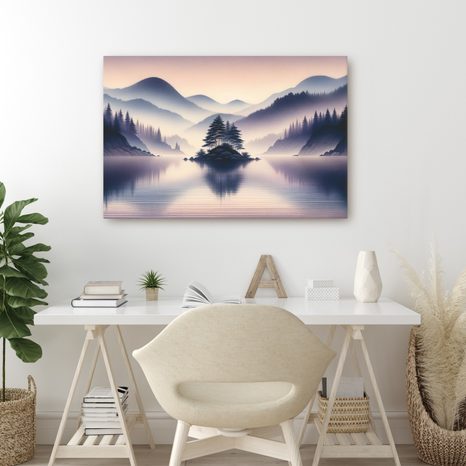 OBRAZ OSTROV UPROSTŘED JEZERA - OBRAZY JEZERA - OBRAZY
