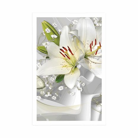 POSTER WEISSE LILIE AUF INTERESSANTEN HINTERGRUND - BLUMEN - POSTER