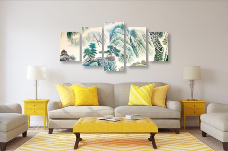 5-TEILIGES WANDBILD CHINESISCHE LANDSCHAFTSMALEREI - WANDBILD IMITATION VON ÖLGEMÄLDE - BILDER