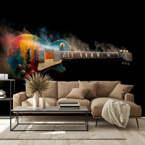 SELBSTKLEBENDE FOTOTAPETE BUNTE E-GITARRE IM RAUCH - MUSIK FOTOTAPETEN - TAPETEN