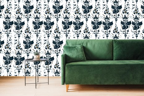 TAPETE BLAUES VOLKSMUSTER - GEMUSTERTE TAPETEN - TAPETEN