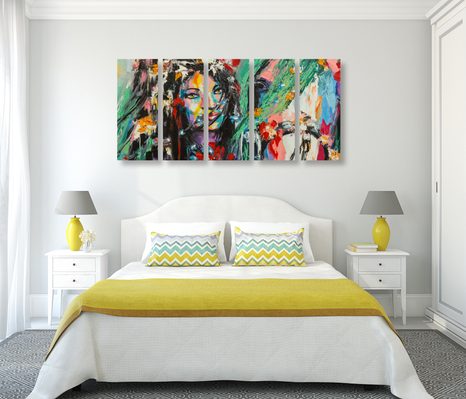 5-DÍLNÝ OBRAZ OLEJOMALBA ŽENA A KŮŇ - OBRAZY LIDÍ - OBRAZY