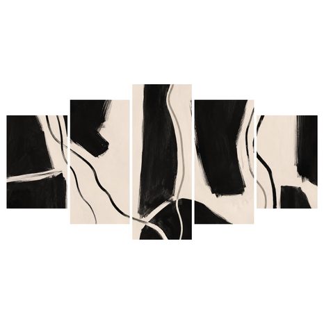 TABLEAU EN 5 PARTIES – LIGNES NOIRES ABSTRAITES - IMAGES FORMES ABSTRAITES - TABLEAUX