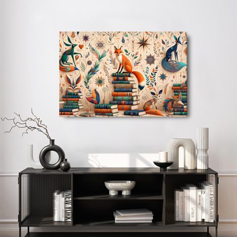 OBRAZ LÍŠKY V KNIŽNICI - DETSKÉ OBRAZY ZVIERATKÁ - OBRAZY
