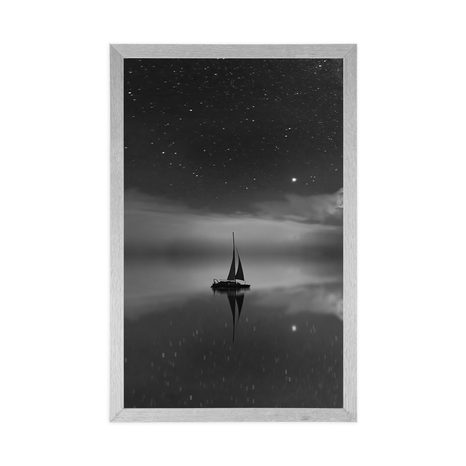 PLAKAT BRODICA NA MORU U CRNO-BIJELOM DIZAJNU - CRNO-BIJELE - PLAKATI