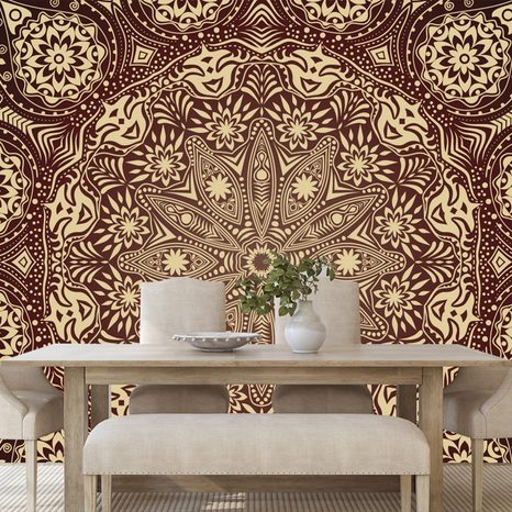 WALLPAPER ORNAMENTAL MANDALA WITH A LACE IN BURGUNDY - WALLPAPERS FENG SHUI - WALLPAPERS