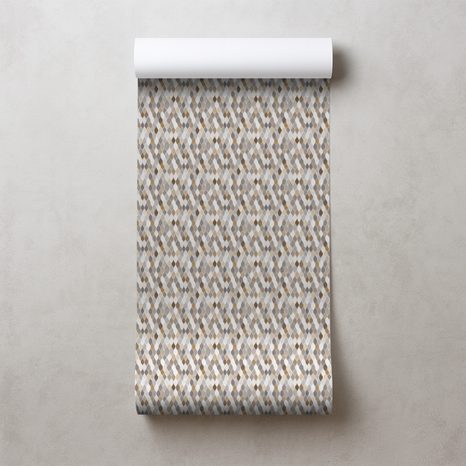 TAPETA HNĚDO-BÉŽOVÁ GEOMETRIE NA ŠEDÉ - VZOROVANÉ TAPETY - TAPETY