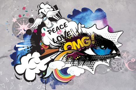 CARTA DA PARATI – OCCHIO GRAFFITI SU SFONDO GRIGIO - CARTA DA PARATI ARTE DI STRADA - CARTA DA PARATI