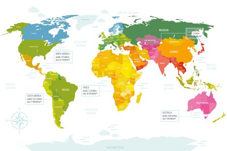 WANDBILD AUF KORK AUSSERGEWÖHNLICHE WELTKARTE MIT WEISSEM HINTERGRUND - WANDBILDER AUF KORK - BILDER