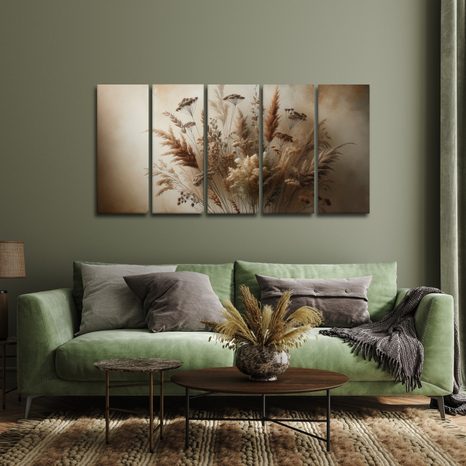 WANDBILD STRAUSS AUS TROCKENBLUMEN - BILDER VON GRASHALMEN - BILDER