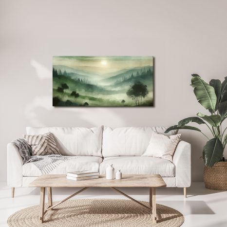 WANDBILD BÄUME IM NEBEL - BILDER VON SONNENAUFGANG UND SONNENUNTERGANG - BILDER