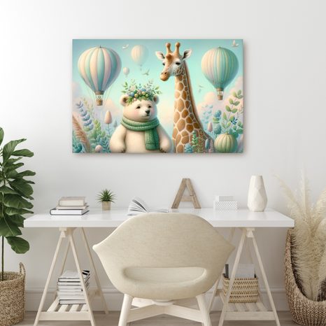 OBRAZ MEDVÍDEK A ŽIRAFA - DĚTSKÉ OBRAZY ZVÍŘÁTKA - OBRAZY