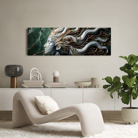 KÉP NŐ ARANY LEVELEKKEL, TERMÉSZET KAPCSOLATTAL - NŐKET ÁBRÁZOLÓ KÉPEK - KÉPEK