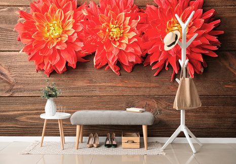 SAMOLEPÍCÍ FOTOTAPETA KVĚTINY DÁLÍ NA DŘEVĚ - SAMOLEPÍCÍ TAPETY - TAPETY