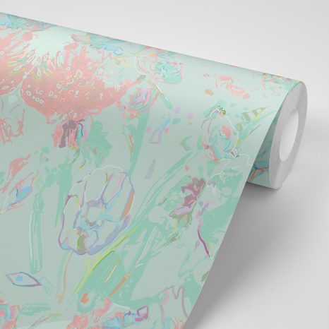 CARTA DA PARATI – FORESTA MISTERIOSA CON SFONDO VERDE - CARTA DA PARATI NATURA - CARTA DA PARATI