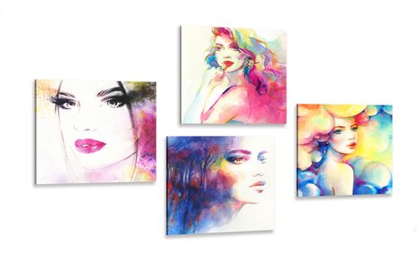 CANVAS PRINT SET ELEGANCE OF A WOMAN IN COLORED DESIGN - SET OF PICTURES - PICTURES