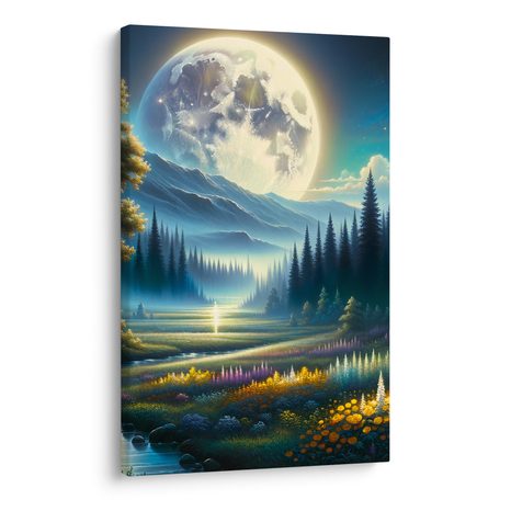 TABLOU NATURĂ NOCTURNĂ LINIȘTITĂ CU RÂU - TABLOU PĂDURE - TABLOURI
