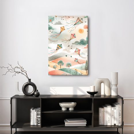 OBRAZ PASTELOVÁ KRAJINA S DRAKY NA OBLOZE - DĚTSKÉ OBRAZY - OBRAZY