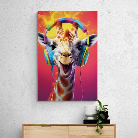 QUADRO SU TELA – GIRAFFA CON CUFFIE - QUADRI DI ANIMALI DA FESTA CON LE CUFFIE - STAMPE E QUADRI