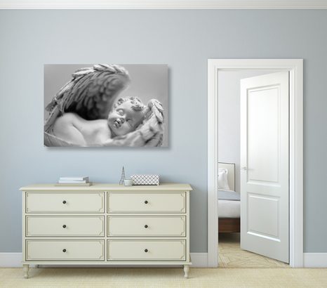 SLIKA MALI ANGELČEK V ČRNOBELI IZVEDBI - ČRNOBELE SLIKE - SLIKE