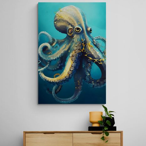 STAMPA SU TELA – POLPO BLU-ORO - QUADRI I DOMINATORI DEL REGNO ANIMALE - STAMPE E QUADRI