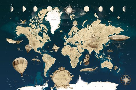 SAMOLJEPLJIVA TAPETA NACRTANI ZEMLJOVID U KRALJEVSKI PLAVOJ BOJI - SAMOLJEPLJIVE TAPETE - TAPETE