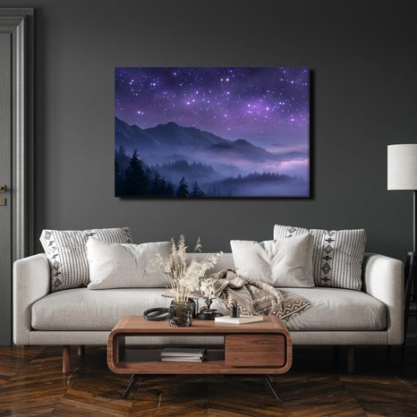 QUADRO SU TELA – NOTTE STELLATA SOPRA LE MONTAGNE - QUADRI MONTAGNE - STAMPE E QUADRI