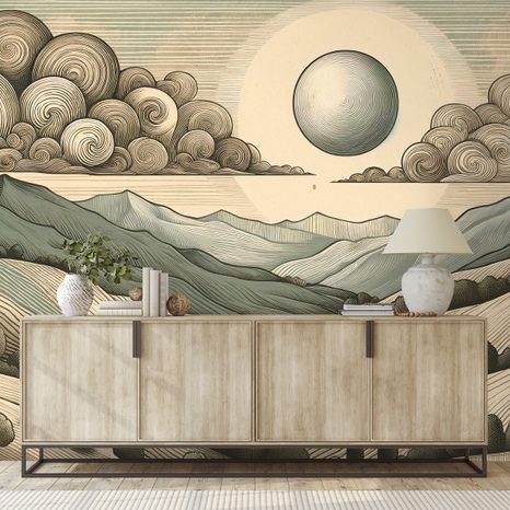 TAPETA HORSKÁ KRAJINA V RETRO STYLU - TAPETY HORY - TAPETY