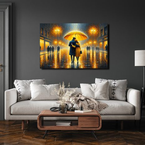 WANDBILD ROMANTIK UNTER DEM REGENSCHIRM - BILDER MIT LIEBESMOTIVEN - BILDER