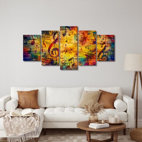 5-TEILIGES WANDBILD MUSIKALISCHE SYMPHONIE DER FARBEN - MUSIKBILDER - BILDER