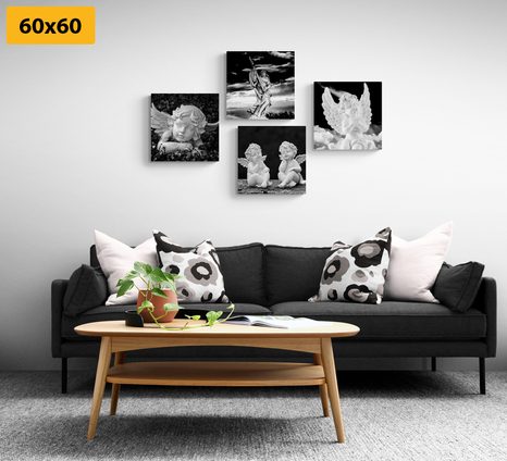 SET OBRAZŮ ANDÍLKY V ČERNOBÍLÉM PROVEDENÍ - SESTAVY OBRAZŮ - OBRAZY