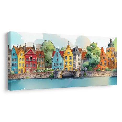 SLIKA SLIKOVITI GRADSKI PEJZAŽ - ŠARENE KUĆE - SLIKE