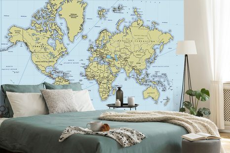 TAPETE STILVOLLE WELTKARTE MIT KOMPASS - WELTKARTEN-TAPETEN - TAPETEN