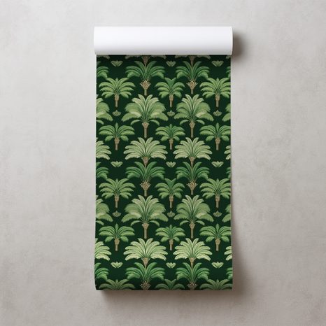 TAPETA ZELENÉ PALMY NA TMAVÉM POZADÍ - VZOROVANÉ TAPETY - TAPETY
