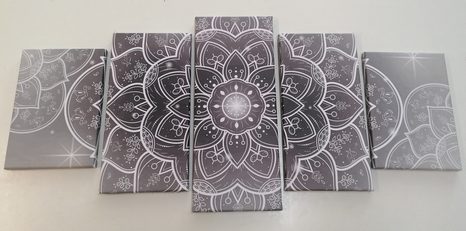 TABLOU 5-PIESE MANDALA ORIENTALĂ ÎN DESIGN ALB-NEGRU - TABLOURI ALB-NEGRU - TABLOURI