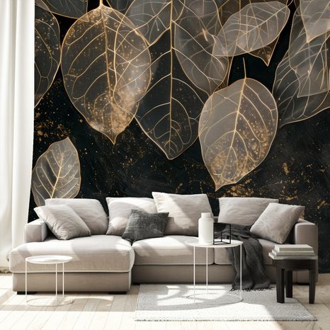 TAPET FRUNZE AURII PE FUNDAL ÎNCHIS - TAPETE FRUNZE - TAPETURI