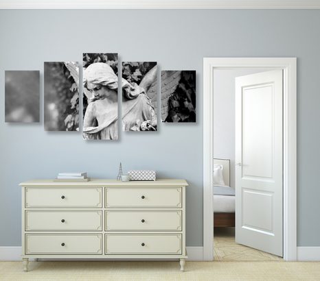 5 RÉSZES KÉP ANGYAL SZOBOR FEKETE FEHÉRBEN - FEKETE-FEHÉR KÉPEK - KÉPEK