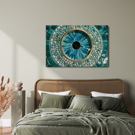 TABLEAU SUR TOILE – ŒIL TURQUOISE EN MOSAÏQUE - TABLEAUX PAR THÈME - TABLEAUX