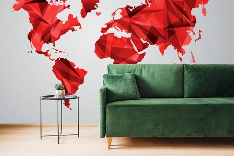 CARTA DA PARATI AUTOADESIVA – MAPPA DEL MONDO ROSSA IN GRAFICA VETTORIALE - CARTA DA PARATI AUTOADESIVE - CARTA DA PARATI