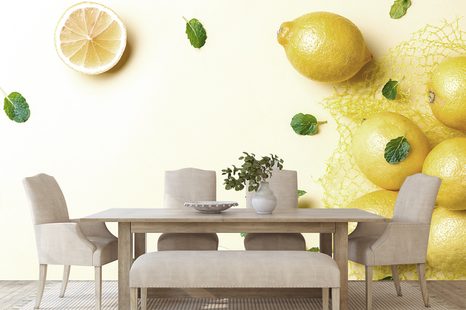 FOTOTAPETE ZITRONEN MIT MINZE - TAPETEN MIT ESSEN UND GETRÄNKEN - TAPETEN