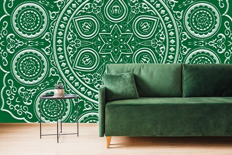 TAPETA JEMNÁ ETNICKÁ MANDALA V ZELENÉM PROVEDENÍ - TAPETY FENG SHUI - TAPETY