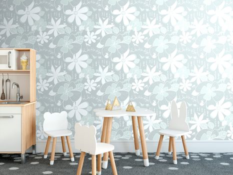 SAMOLEPÍCÍ TAPETA ZVÍŘATA V OKOLÍ KVĚTIN V ZELENÉM - SAMOLEPÍCÍ TAPETY - TAPETY