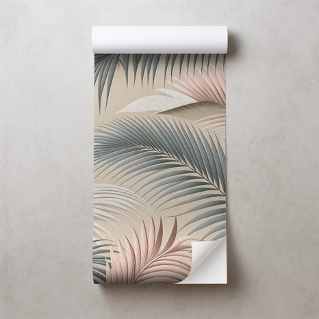 SAMOLEPÍCÍ TAPETA PASTELOVÉ PALMOVÉ LISTY NA BÉŽOVÉ - TAPETY LISTY - TAPETY