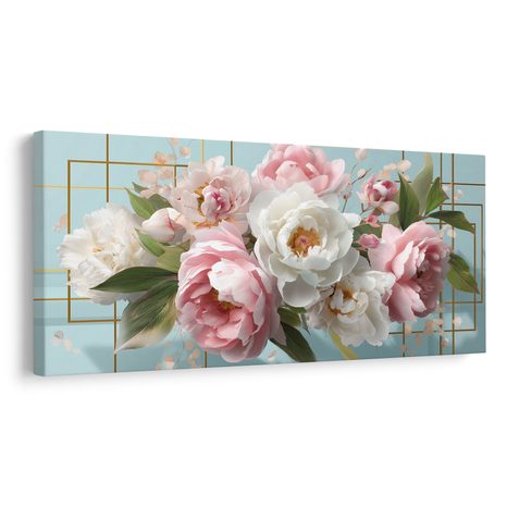 OBRAZ JEMNÉ RŮŽOVÉ A BÍLÉ PIVOŇKY - OBRAZY KVĚTŮ - OBRAZY